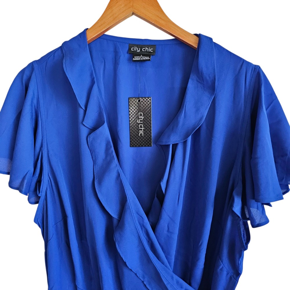City Chic Women's Blue Ruffle Wrap Blouse Top Plus‎ Size 2X 20 NWT - Picture 5 of 13